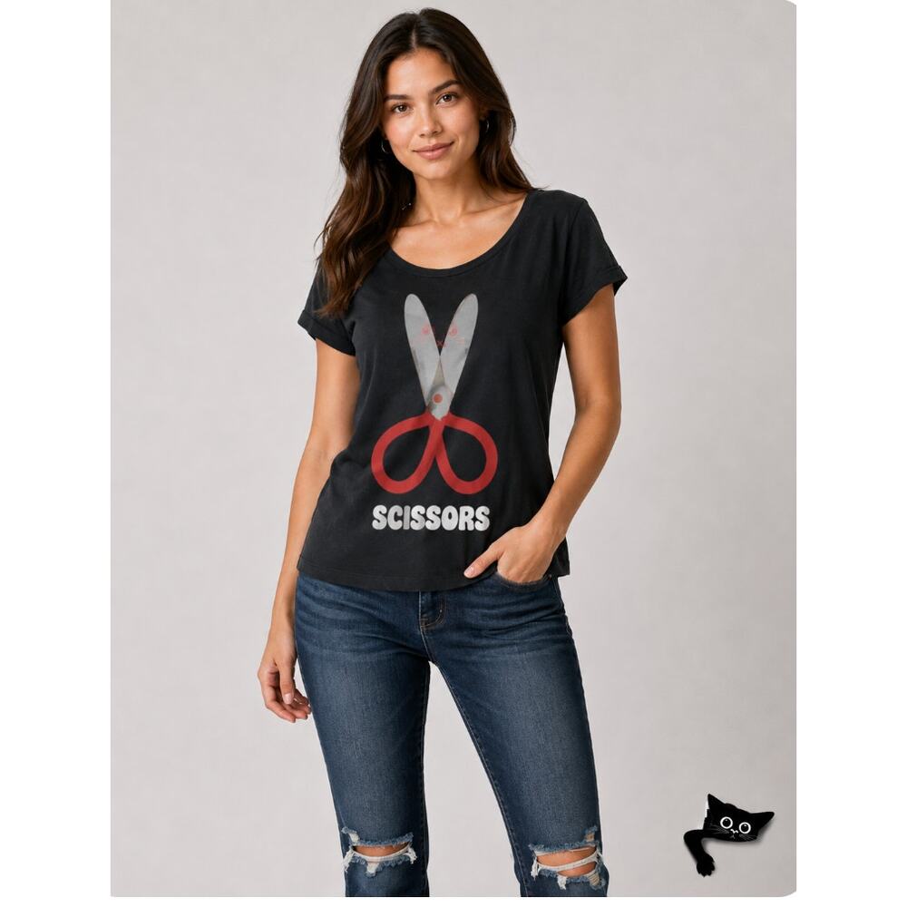 Port & Company Black Short Sleeve Round Neck Scissors Graphic Tee XL - Picture 5 of 10